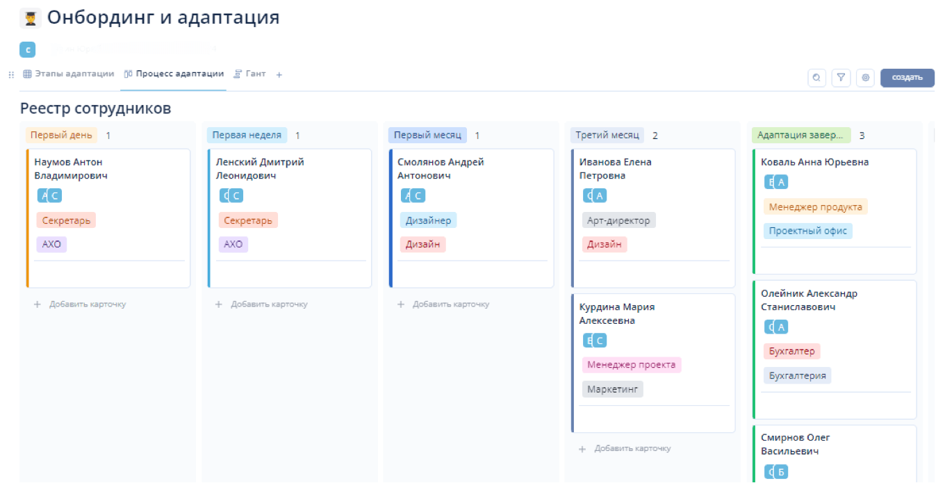 Управление онбордингом в виде канбана