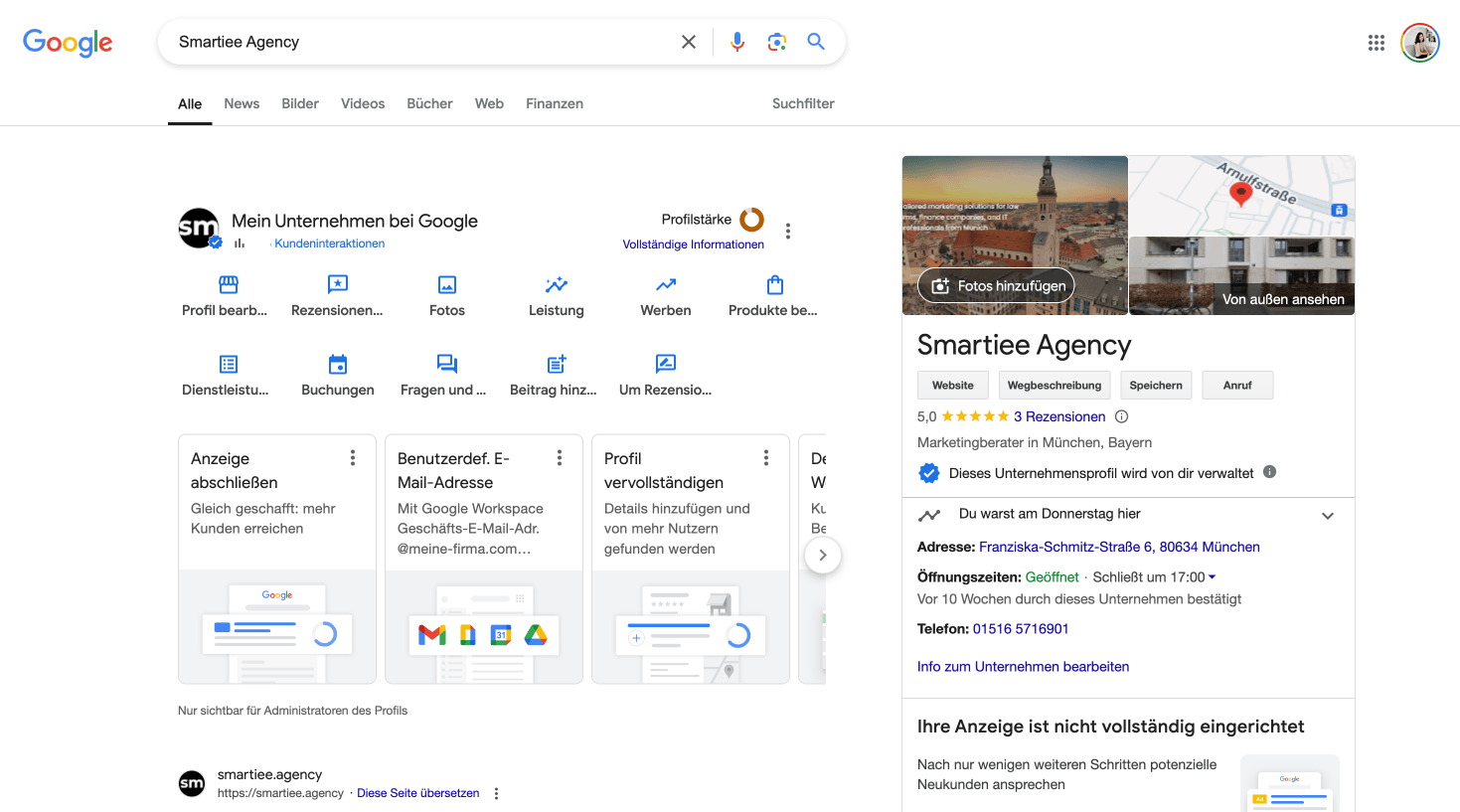 Демонстрация профиля Google My Business