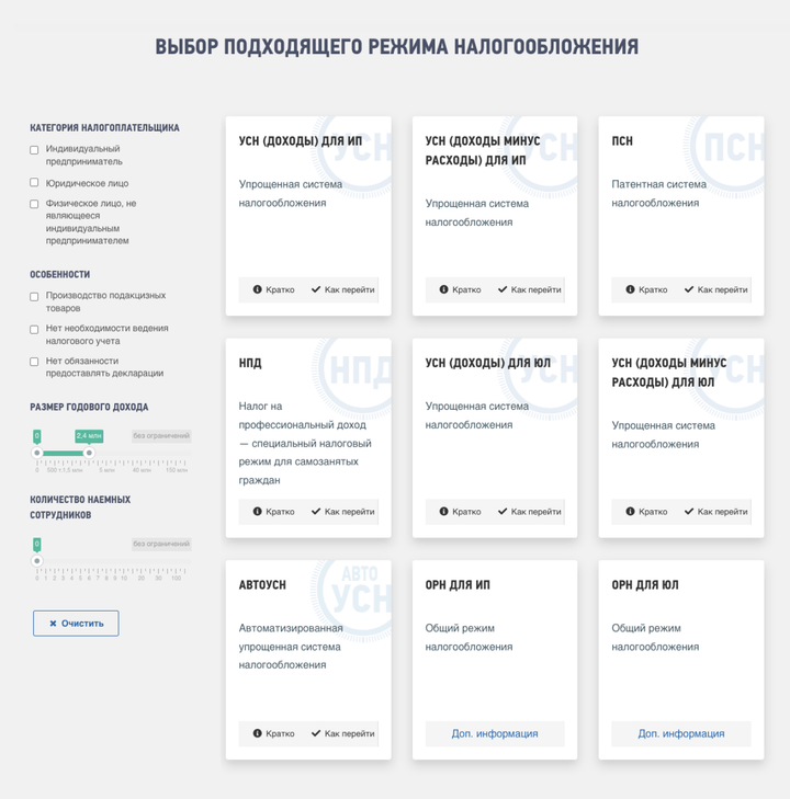 Интерфейс сайта ФНС