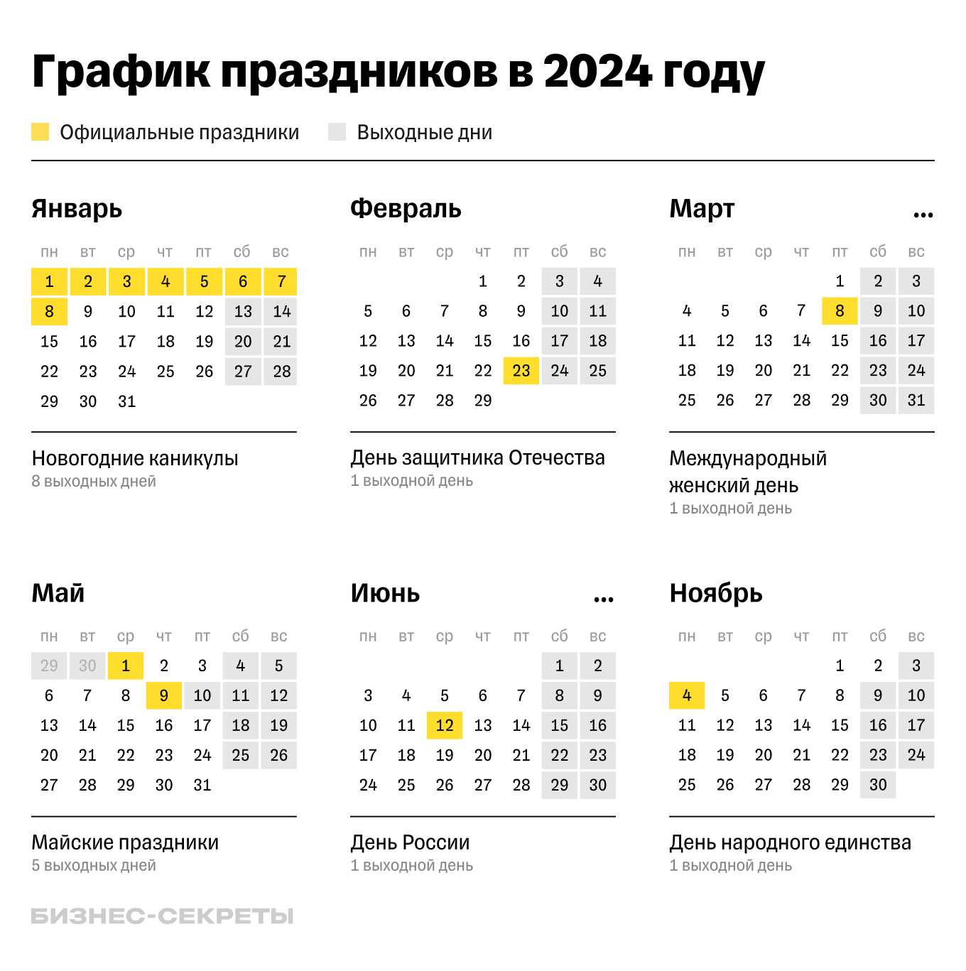 Производственный календарь 2024 с праздниками и выходными