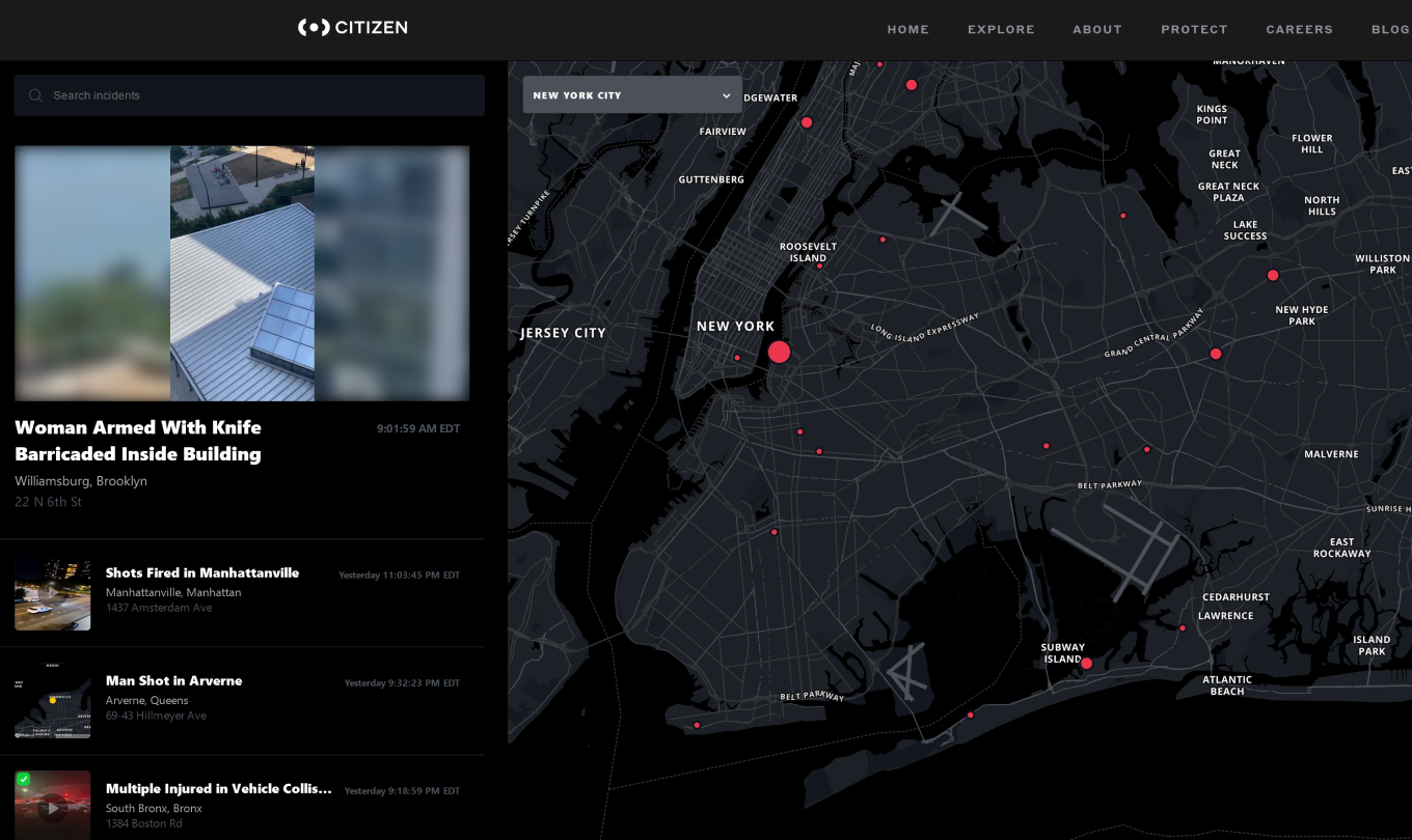 Карта происшествий в приложении Citizen
