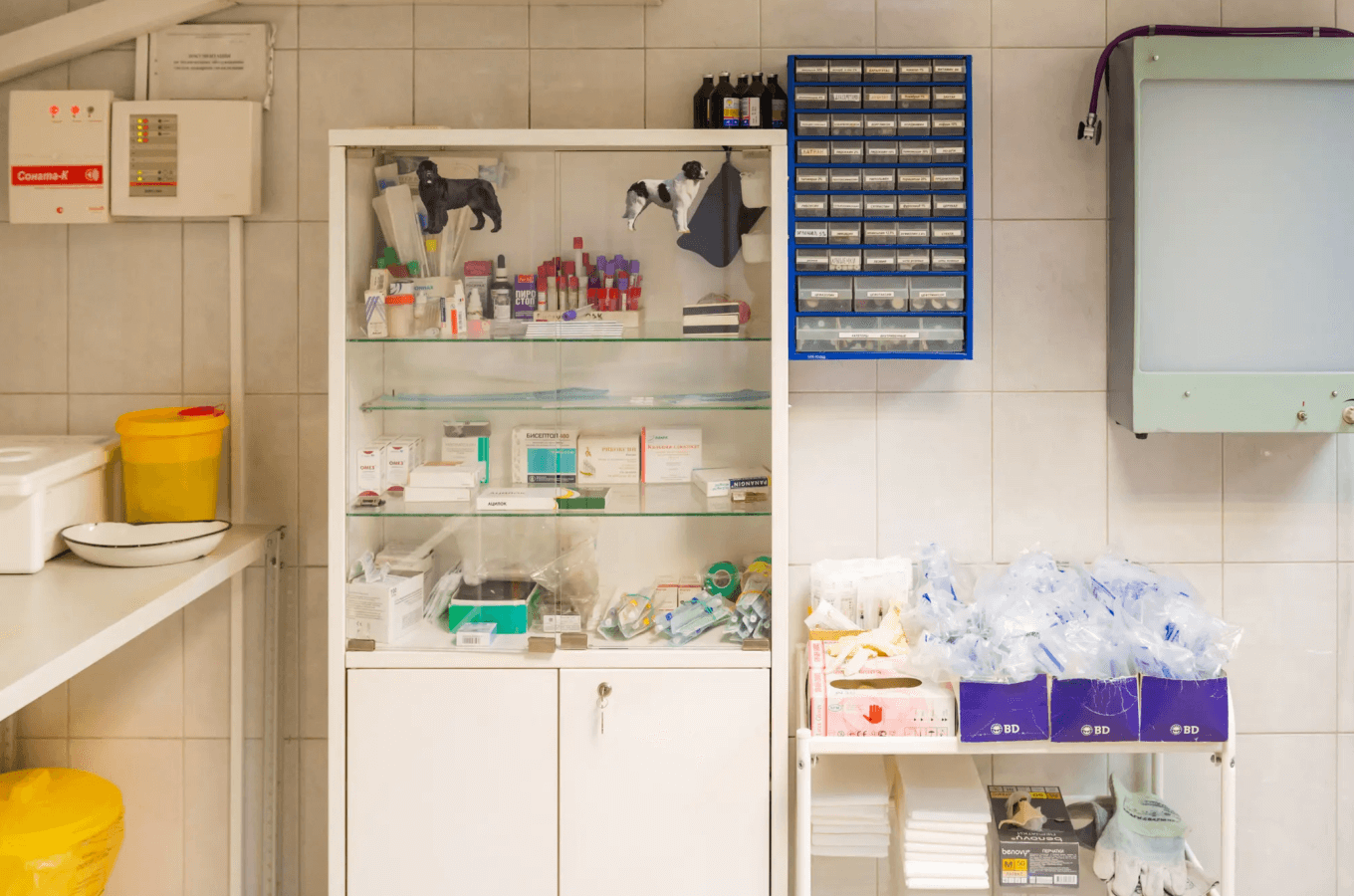 Шкаф для вспомогательных материалов и лекарств в кабинете