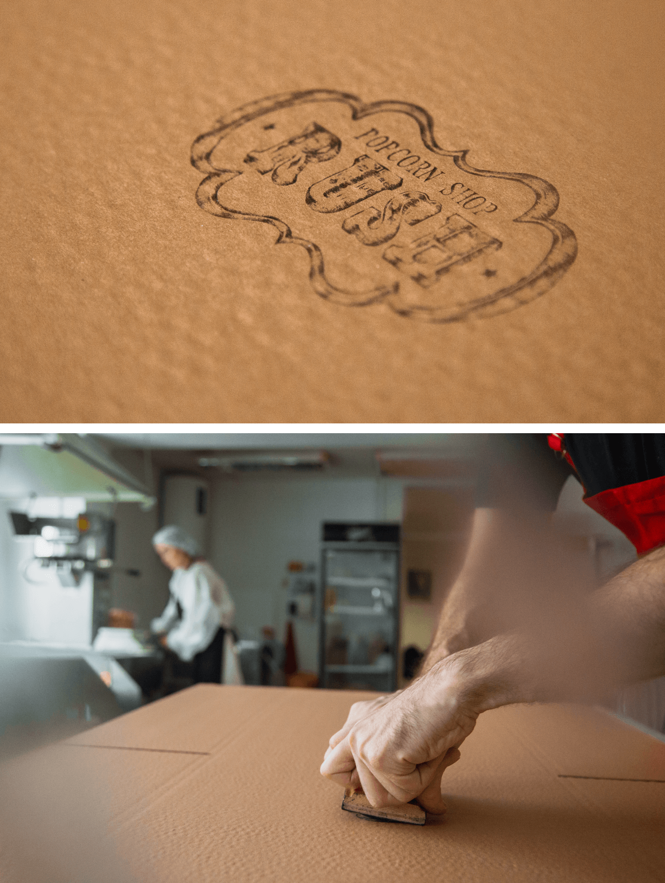 Коробки с готовым попкорном маркируем фирменной печатью RUSH